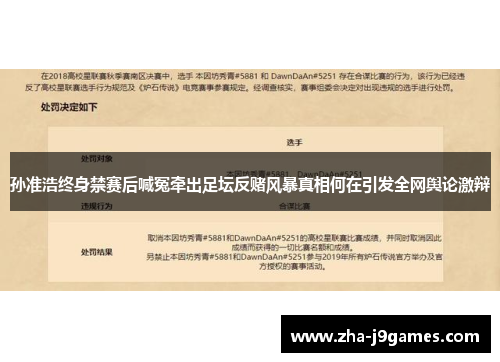 孙准浩终身禁赛后喊冤牵出足坛反赌风暴真相何在引发全网舆论激辩