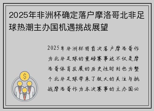 2025年非洲杯确定落户摩洛哥北非足球热潮主办国机遇挑战展望